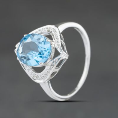 Pre-Owned 9ct White Gold Blue Topaz Dress Ring 41383634