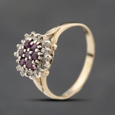 Pre-Owned 9ct Yellow Gold Ruby & Brilliant Cut Diamond Cluster Ring 41383635