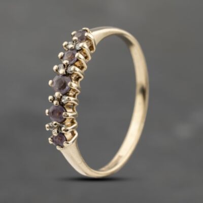 Pre-Owned 9ct Yellow Gold Amethyst & 0.05ct Diamond Half Eternity Ring 41383652