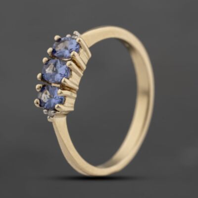 Pre-Owned 9ct Yellow Gold Tanzanite & Diamond Three Stone Ring 41383661