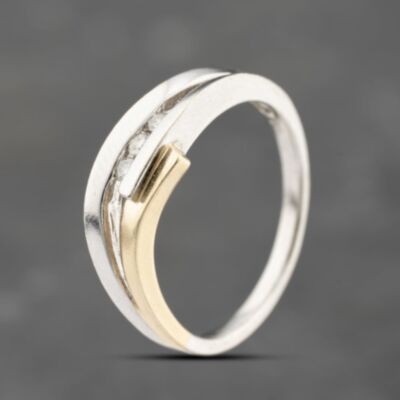 Pre-Owned 9ct Two Colour Gold 0.06ct Brilliant Cut Diamond Channel Set Fancy Three Stone Ring 41383685