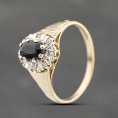 Pre-Owned 9ct Yellow Gold Sapphire & 0.05ct Brilliant Cut Diamond Cluster Ring 41383708