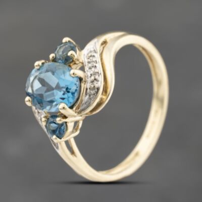 Pre-Owned 9ct Yellow Gold Blue Topaz & 0.04ct Diamond Dress Ring 41383722