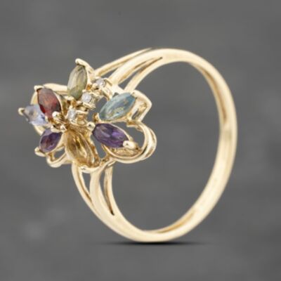 Pre-Owned 9ct Yellow Gold Multi Stone & 0.03ct Diamond Dress Ring 41383724