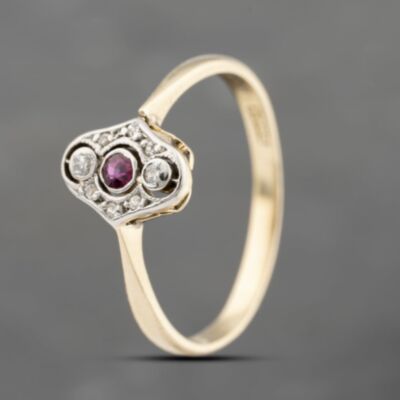 Pre-Owned Yellow Gold Ruby & Diamond Art Deco Dress Ring 41383735