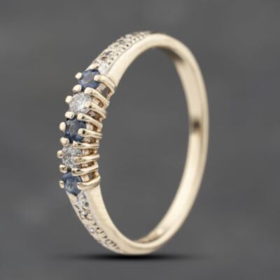 Pre-Owned 9ct Yellow Gold Sapphire & Brilliant Cut Diamond Half Eternity Ring 41383789