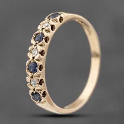 Pre-Owned 9ct Yellow Gold Sapphire & Diamond Seven Stone Half Eternity Ring 41383815