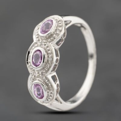 Pre-Owned 9ct White Gold Ruby & Diamond Triple Cluster Ring 41383819