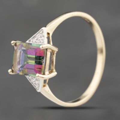 Pre-Owned 9ct Yellow Gold Mystic Topaz & Brilliant Cut Diamond Dress Ring 41383832