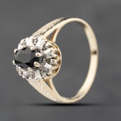 Pre-Owned 9ct Yellow Gold Sapphire & 0.08ct Diamond Cluster Ring 41383834