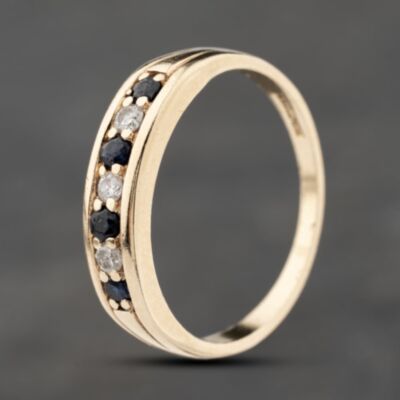 Pre-Owned 9ct Yellow Gold Sapphire & 0.07ct Diamond Half Eternity Ring 41383871