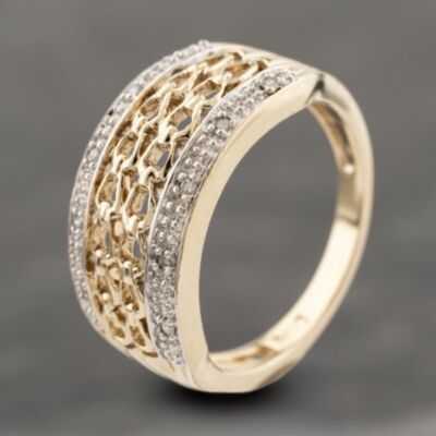 Pre-Owned 9ct Two Colour Gold 0.05ct Diamond Open Work Band Ring 41383911