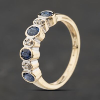 Pre-Owned 9ct Yellow Gold Sapphire & 0.03ct Diamond Rubover Half Eternity Ring 41383914