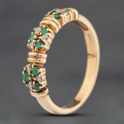 Pre-Owned 9ct Yellow Gold Emerald & 0.08ct Diamond Half Eternity Ring 41383919