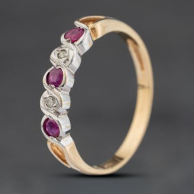 Pre-Owned 9ct Yellow Gold Ruby & 0.03ct Diamond Half Eternity Ring 41383920