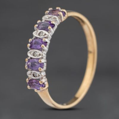 Pre-Owned 9ct Yellow Gold Amethyst & 0.04ct Diamond Half Eternity Ring 41383921