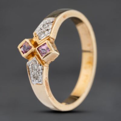Pre-Owned 9ct Yellow Gold Pink Sapphire & 0.04ct Diamond Dress Ring 41383923