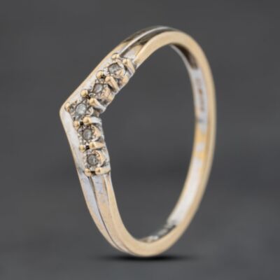 Pre-Owned 9ct Two Colour Gold 0.05ct Brilliant Cut Diamond Wishbone Ring 41383932