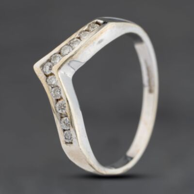 Pre-Owned 9ct White Gold 0.20ct Brilliant Cut Diamond Wishbone Ring 41383933