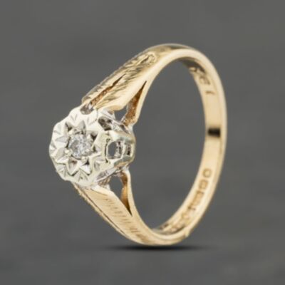 Pre-Owned Vintage 9ct Yellow Gold 0.03ct Brilliant Cut Diamond Spilt Shoulders Solitaire Ring 41383988