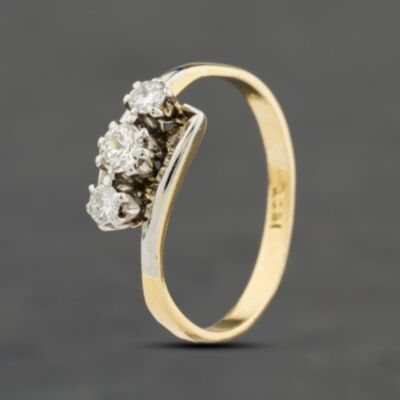 Pre-Owned Vintage Yellow Gold Brilliant Cut Diamond Twist Three Stone Ring 41383995