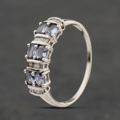Pre-Owned 9ct White Gold Tanzanite & 0.18ct Diamond Dress Ring 41384055