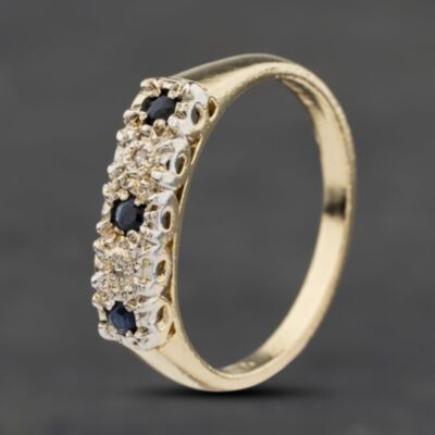 Pre-Owned 9ct Yellow Gold Sapphire & 0.01ct Diamond Half Eternity Ring 41384061