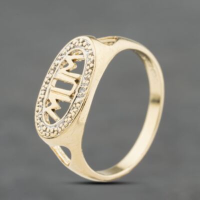 Pre-Owned 9ct Yellow Gold 0.01ct Diamond Oval Mum Signet Ring 41384109