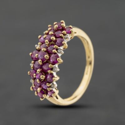 Pre-Owned 9ct Yellow Gold Pink Topaz & 0.05ct Diamond Cluster Ring 41384133