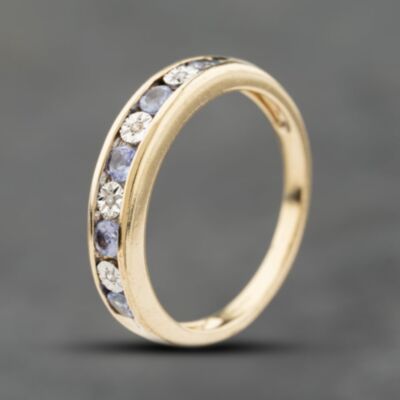 Pre-Owned 9ct Yellow Gold Tanzanite & Diamond Half Eternity Ring 41384206