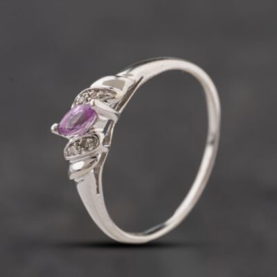 Pre-Owned 9ct White Gold Pink Sapphire & Diamond Marquise Shape Dress Ring 41384345