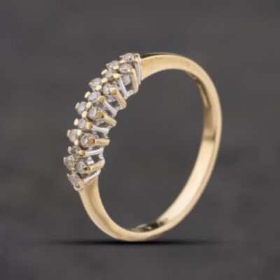Pre-Owned 9ct Yellow Gold 0.20ct Brilliant Cut Diamond Two Row Half Eternity Ring 41384369