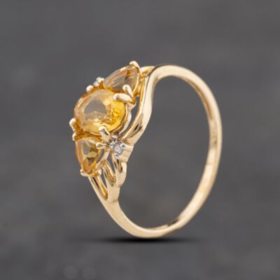 Pre-Owned 9ct Yellow Gold Citrine & Diamond Dress Ring 41384385