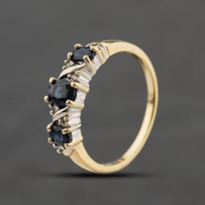 Pre-Owned 9ct Yellow Gold Blue Topaz & 0.06ct Diamond Half Eternity Ring 41384394
