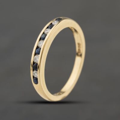 Pre-Owned 9ct Yellow Gold Sapphire & 0.10ct Brilliant Cut Diamond Half Eternity Ring 41384396