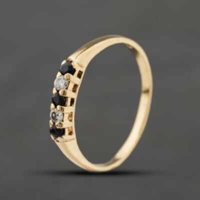 Pre-Owned 9ct Yellow Gold Sapphire & 0.02ct Brilliant Cut Diamond Half Eternity Ring 41384398