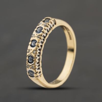 Pre-Owned 9ct Yellow Gold Blue Topaz & 0.08ct Diamond Half Eternity Ring 41384399