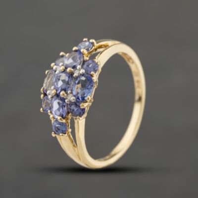 Pre-Owned 9ct Yellow Gold Tanzanite & 0.04ct Brilliant Cut Diamond Cluster Ring 41384408