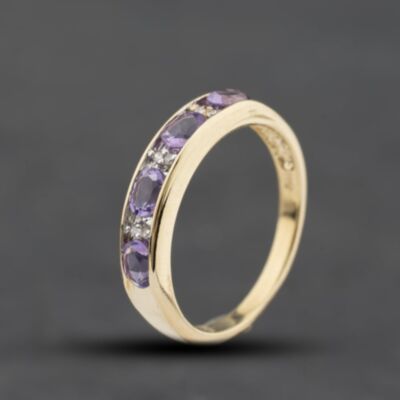 Pre-Owned 9ct Yellow Gold Amethyst Half Eternity Ring 41384417