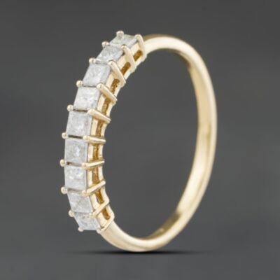 Pre-Owned 9ct Yellow Gold Diamond Princess Cut Claw Set Half Eternity Ring 41384457