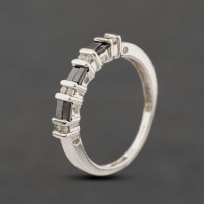 Pre-Owned 9ct White Gold Sapphire & 0.08ct Diamond Two Row Half Eternity Ring 41384498