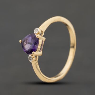 Pre-Owned 9ct Yellow Gold Amethyst & 0.02ct Diamond Heart Dress Ring 41384523