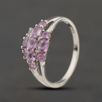 Pre-Owned 9ct White Gold Topaz & 0.04ct Diamond Flower Cluster Ring 41384525