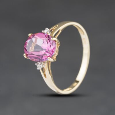 Pre-Owned 9ct Yellow Gold Colour Treated Pink Topaz & 0.02ct Diamond Dress Ring 41384557