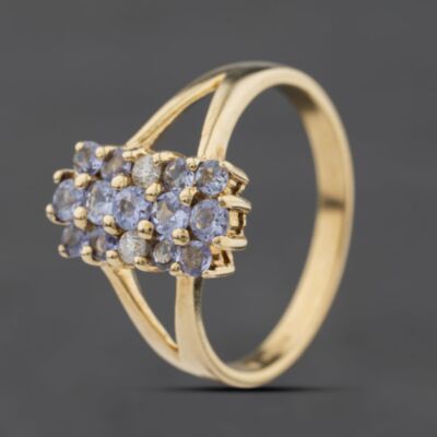 Pre-Owned 9ct Yellow Gold Tanzanite & 0.06ct Diamond Oblong Dress Ring 41384587