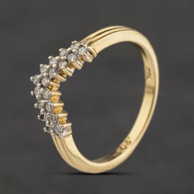 Pre-Owned 9ct Yellow Gold 0.20ct Diamond 2 Row Wishbone Ring 41384655