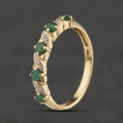 Pre-Owned 9ct Yellow Gold Emerald & 0.02ct Diamond Half Eternity Ring 41384687