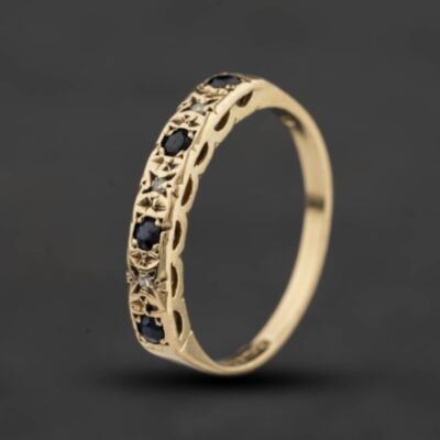 Pre-Owned 9ct Yellow Gold Sapphire & Diamond Half Eternity Ring 41384752