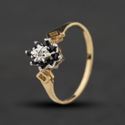 Pre-Owned 9ct Yellow Gold Sapphire & Diamond Cluster Ring 41384753