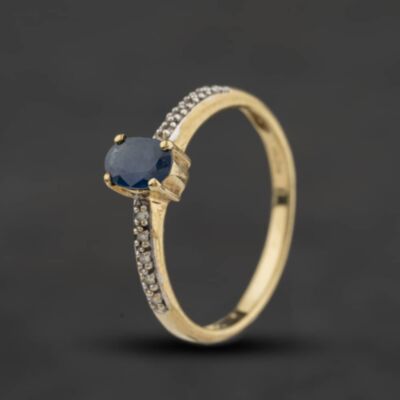 Pre-Owned 9ct Yellow Gold Sapphire & Diamond Oval Shoulders Ring 41384754